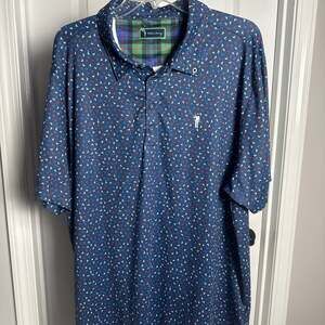 William Murray Golf Men's Large Blue Performance Polo Allover Golf Flag Print #1